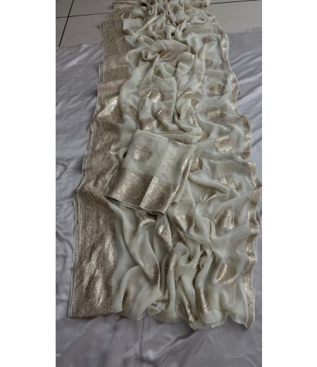 DB607 Soft Viscose Georgette Zari Butta Weaving Sarees.