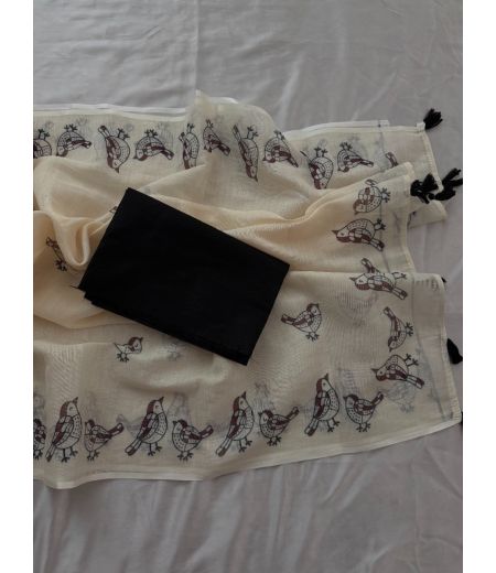 DB634 Beautiful Soft Linen Kalamkari Printed Celebrity Inspired Saree.(Blouse Unstitched)