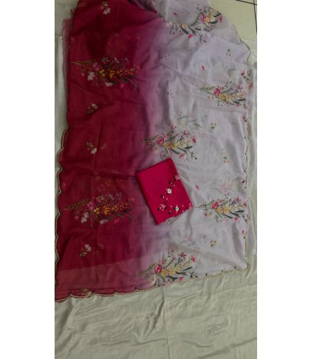 DB647 Beautiful Soft Organza Floral Printed Hand Cutdana Work Celebrity Inspired Saree.