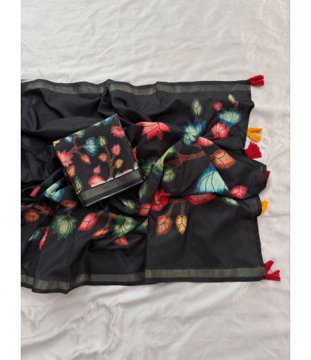 DB665 Beautiful Soft Bhagalpuri Tussar Silk Kalamkari Printed Celebrity Inspired Sarees.