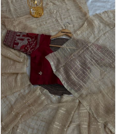 DB468 Beautiful Soft Viscose Georgette Zari Chex Weaving Saree.(Blouse Unstitched)
