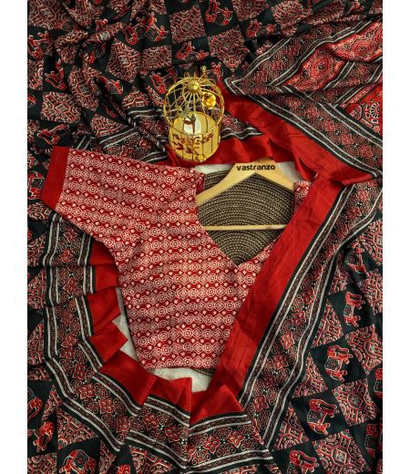 DB64 Beautiful Soft Satin Crape Silk Ajrakh Printed Celebrity Inspired Sarees.1