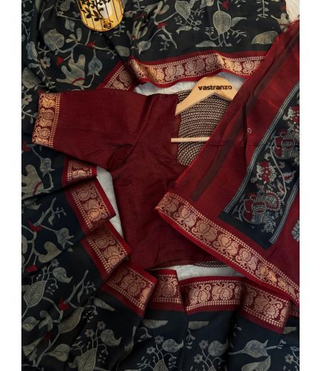 DB55 Beautiful Soft Dola Silk Mangalagiri Printed Celebrity Inspired Saree.(Blouse Unstitched)