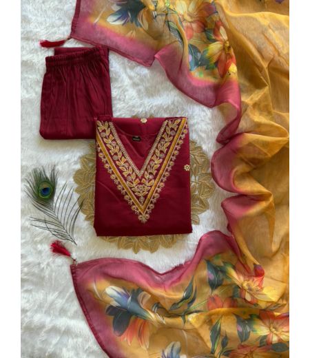 DB121 Roman Silk with Beautiful Embroidery With Sequence Work.