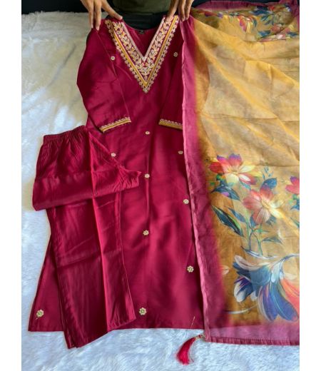 DB121 Roman Silk with Beautiful Embroidery With Sequence Work.