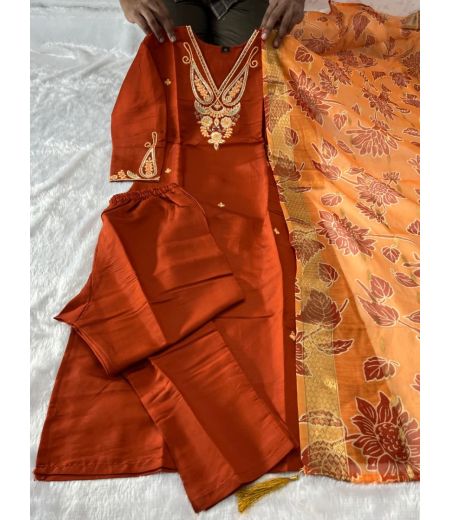 DB130 Roman Silk with Beautiful Embroidery With Sequence Work.