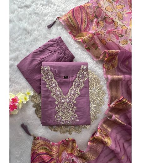 DB131 Roman Silk with Beautiful Embroidery With Sequence Work.