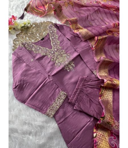 DB131 Roman Silk with Beautiful Embroidery With Sequence Work.