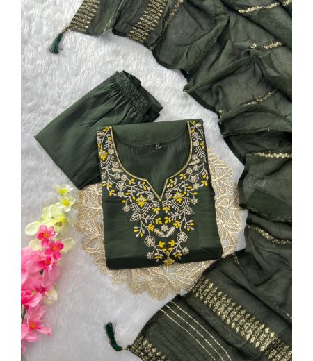 DB132 Roman Silk with Beautiful Embroidery With Sequence Work.