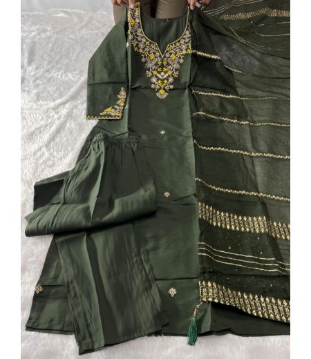 DB132 Roman Silk with Beautiful Embroidery With Sequence Work.