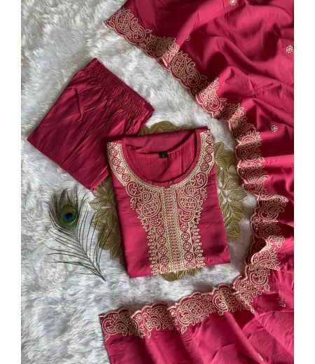 DB134 Roman Silk with Beautiful Embroidery With Sequence Work.