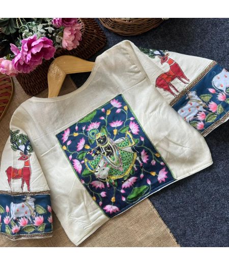 DB135 Pure Camric Cotton Diable Hand work with peach Blouse.