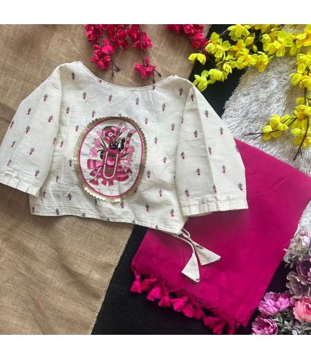 DB142 Cotton saree And Beautiful Havy Cotton Apllic Blouse.