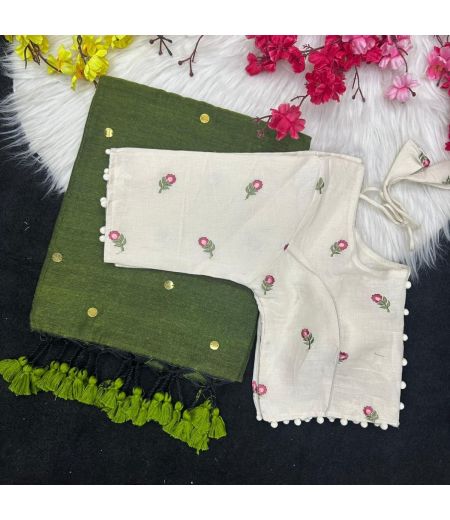 DB155 Cotton saree With Beautiful Ginni And Beautiful Heavy Cotton  Blouse.