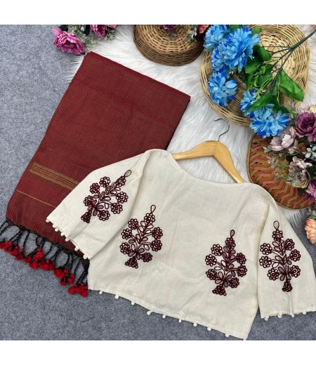 DB156 Cotton Zari saree And Beautiful Heavy Gota  Apllic Blouse.