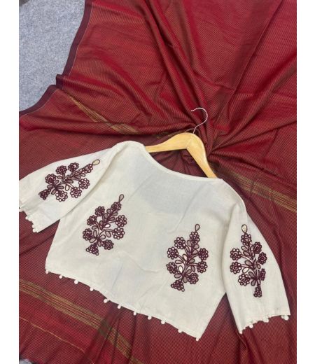 DB156 Cotton Zari saree And Beautiful Heavy Gota  Apllic Blouse.