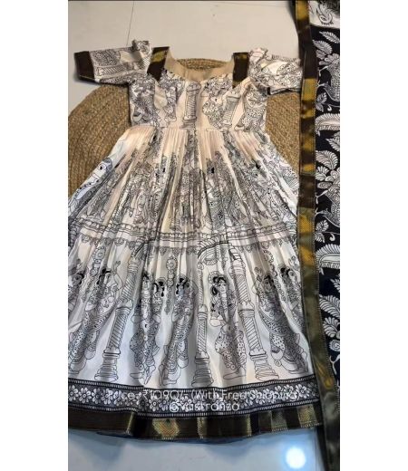 DB253 Beautiful Soft Dola Silk Kalamkari Printed Designer Anarkali Sets.