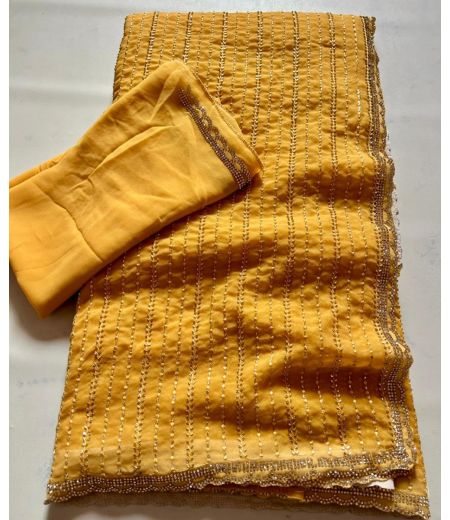 DB416 Beautiful Soft Georgette Beads Work Celebrity Inspired Sarees.