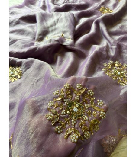 DB438  Beautiful Soft Two Tone Tissue Silk Hand Sequence Moti Work Celebrity Inspired Sarees.