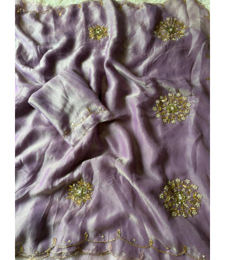 DB438  Beautiful Soft Two Tone Tissue Silk Hand Sequence Moti Work Celebrity Inspired Sarees.