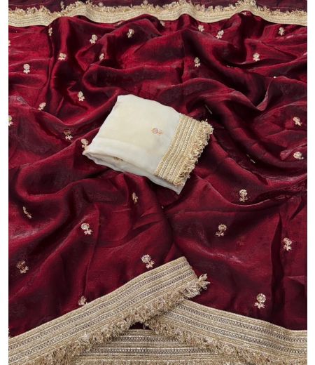 DB464 Beautiful Soft Space Sattin Sequence Emboridary Work Celebrity Inspired Sarees with Designer Lace Border.