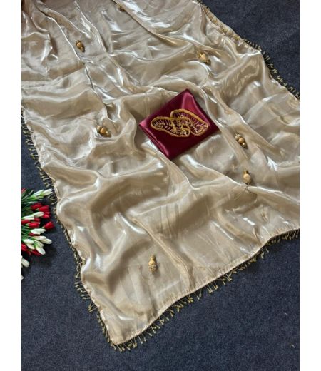 DB465 Beautiful Soft Space Silk Celebrity Inspired Saree with Handwork Lace Border.
