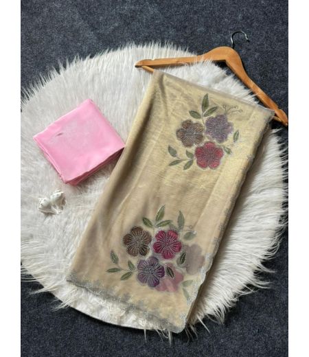 DB485 Beautiful Soft Two Tone Tissue Silk Diamond Work Handbrush Painted Celebrity Inspired Saree.
