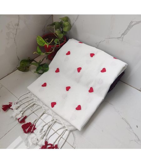 DB550 Beautiful Soft Handloom Cotton Love Emboridary Work Celebrity Inspired Sarees.