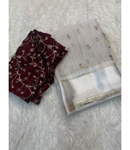 DB556 Beautiful Soft Viscose Georgette Zari Sequence Butti Work Celebrity Inspired Saree.