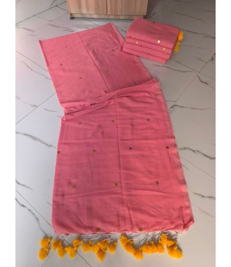 DB582  Beautiful Soft Handloom Cotton Handwork Celebrity Inspired Saree.