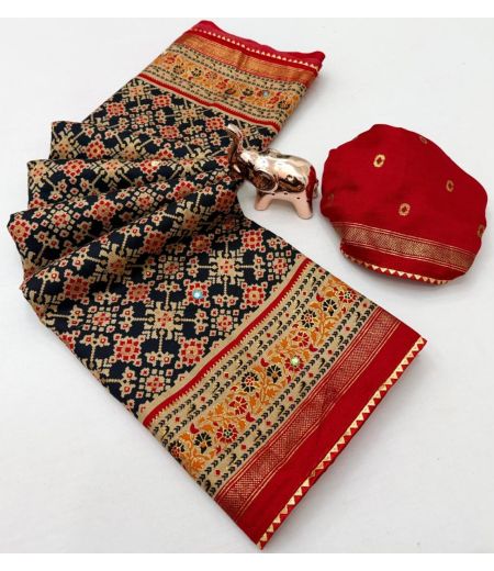 DB589 Beautiful Soft Pashmina Silk Elegant Patola Printed Foil Mirror Work Celebrity Inspired Sarees.