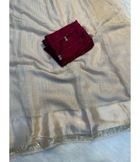 DB599 Beautiful Soft Viscose Georgette Zari Chex Sarees with Sequence Work Blouse.