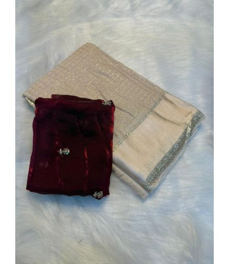 DB599 Beautiful Soft Viscose Georgette Zari Chex Sarees with Sequence Work Blouse.