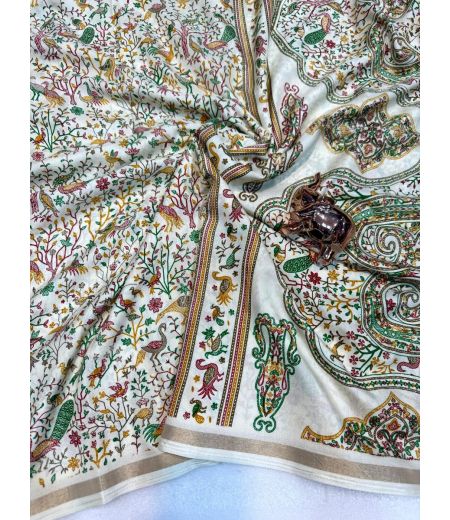 DB617 Beautiful Soft Tussar Silk Elegant Kashmiri Printed Celebrity Inspired Sarees.