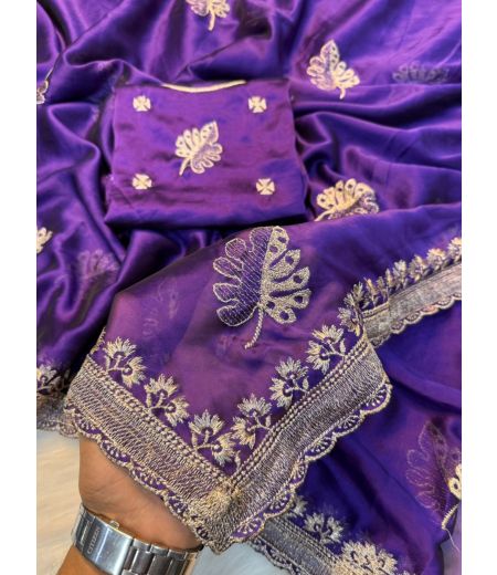 DB641 Beautiful Soft Rangoli Silk Zari Embroidery Work Celebrity Inspired Sarees.