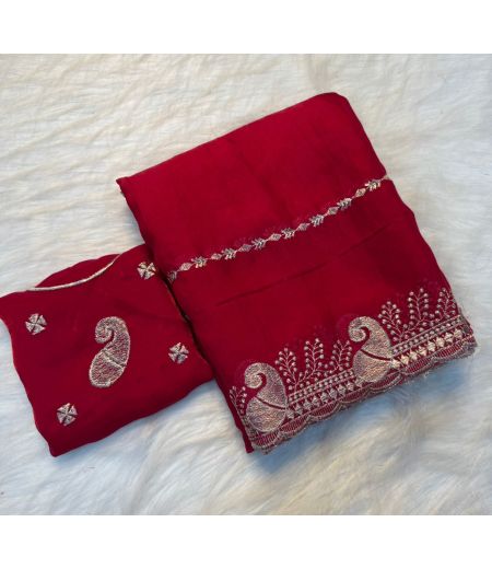 DB651 Beautiful Soft Space Silk Zari Embroidery Thread Work Celebrity Inspired Sarees.