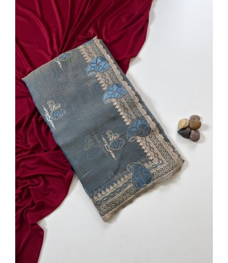 DB655 Beautiful Soft Moss Chiffon Diamond Embroidery Work Celebrity Inspired Sarees.