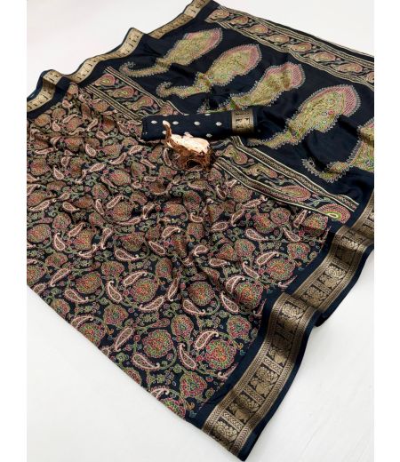 DB653 Beautiful Soft Dola Silk Kashmiri Printed Celebrity Inspired Sarees.(Blouse Unstitched)