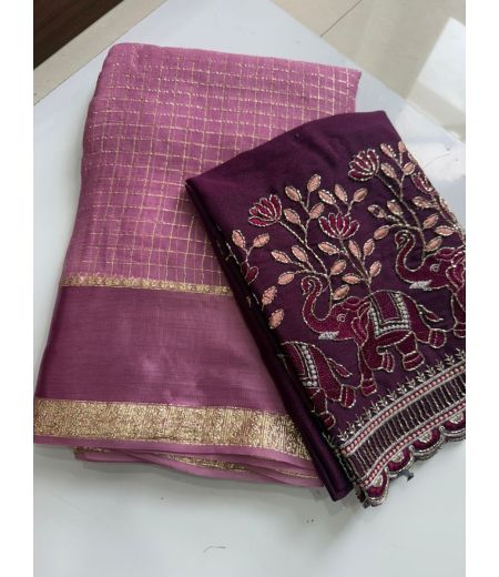 DB684 Beautiful Soft Viscose Georgette Zari Chex Sarees with Work Blouse.