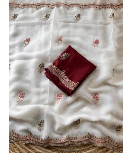 DB698  Beautiful Soft Chiffon Embroidery Work Celebrity Inspired Sarees.