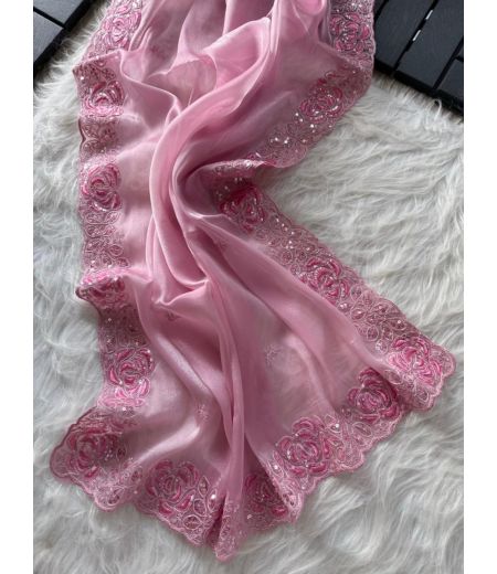 DB716 Beautiful Soft Shimmer Tissue Silk Sequence Emboridary Celebrity Inspired Sarees.