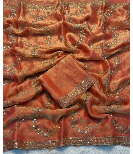 DB732 Beautiful Soft Space Silk Sequence Emboridary Work Celebrity Inspired Sarees.