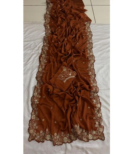DB726  Beautiful Soft Chiffon Crush Embroidery Butti Work Celebrity Inspired Saree.