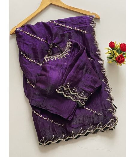 DB745  Beautiful Soft Sattin Silk Bits Siroski Work Celebrity Inspired Sarees.(Blouse Unstitched)