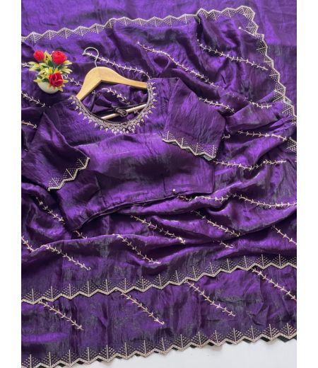 DB745  Beautiful Soft Sattin Silk Bits Siroski Work Celebrity Inspired Sarees.(Blouse Unstitched)