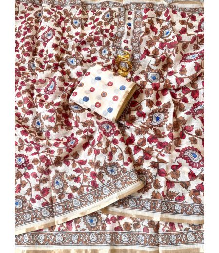 DB743 Beautiful Soft Linen Cotton Kalamkari Printed Celebrity Inspired Sarees.