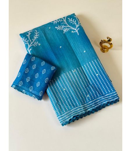 DB742 Beautiful Soft Linen Cotton Digital Printed Foil Mirror Work Celebrity Inspired Saree.