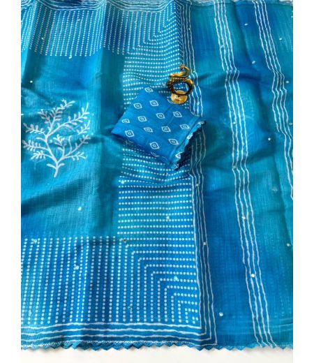 DB742 Beautiful Soft Linen Cotton Digital Printed Foil Mirror Work Celebrity Inspired Saree.