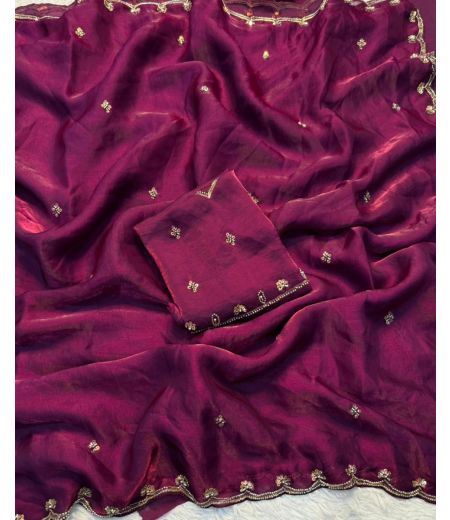 DB762 Beautiful Soft Space Silk Sequence Bids Handwork Celebrity Inspired Sarees.