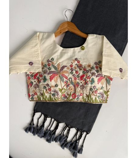 DB775  Beautiful Soft Handloom Cotton Celebrity Inspired Sarees with Designer Stitched Blouse.